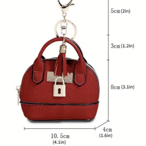 Red Mini Half-Round  Coin Purse with Keychain – Trendy & Versatile Wallet - Picture 3 of 4